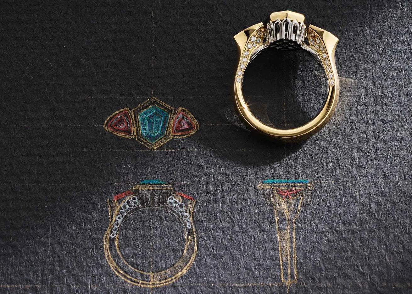 One-of-a-Kind Blue Sapphire Ring with Ruby Sidestones