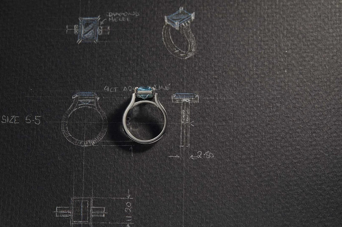 One-of-a-Kind Emerald Cut Aquamarine Ring with Hidden Pavé