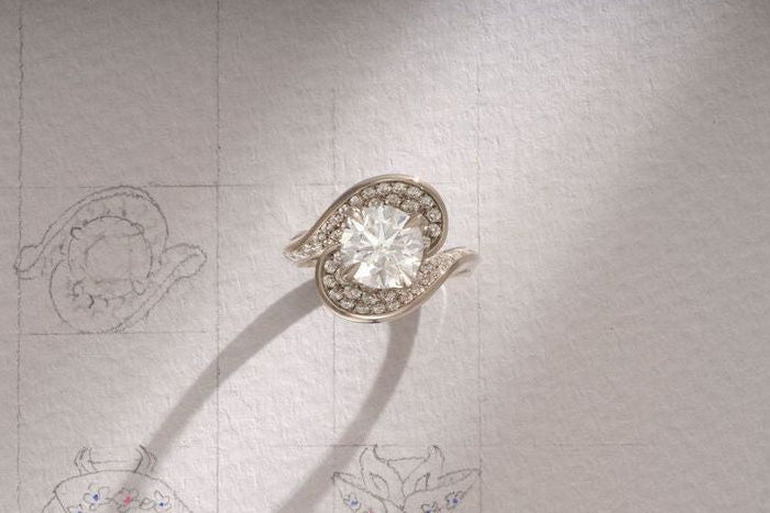 One-of-a-Kind Round Diamond with Double Diamond Halo and Diamond Pavé