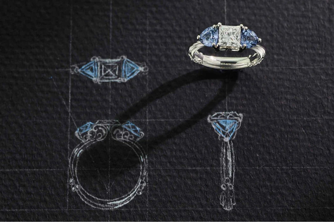 One-of-a-Kind Heirloom Diamond Ring with Trillion Blue Sapphire