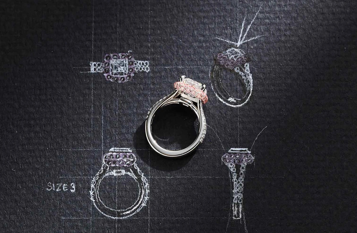 One-of-a-Kind Cushion Diamond Ring with Pink Diamond Pavé
