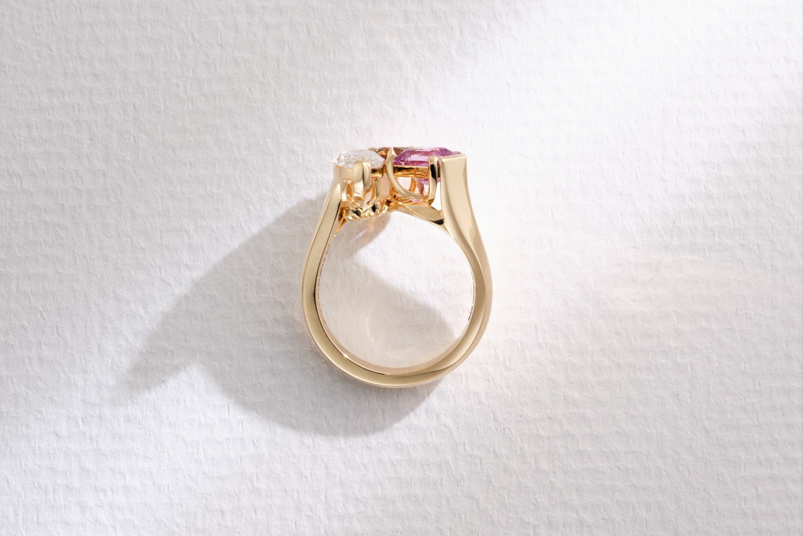 One-of-a-Kind Marquis Diamond Ring with Orange and Pink Sapphire
