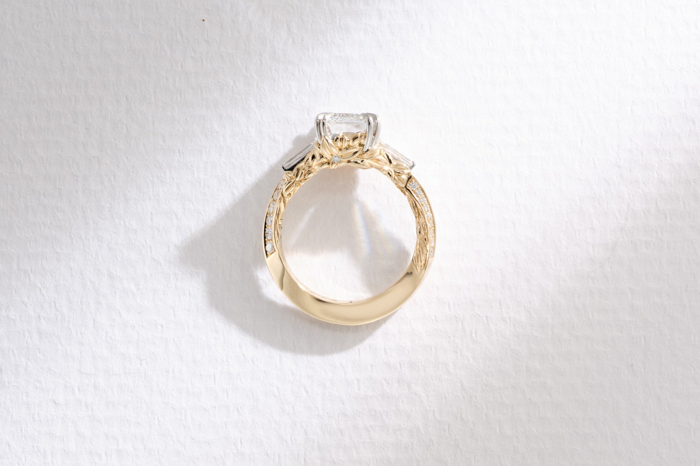 One-of-a-Kind Diamond Ring with Lily Detailing and Diamond Pavé