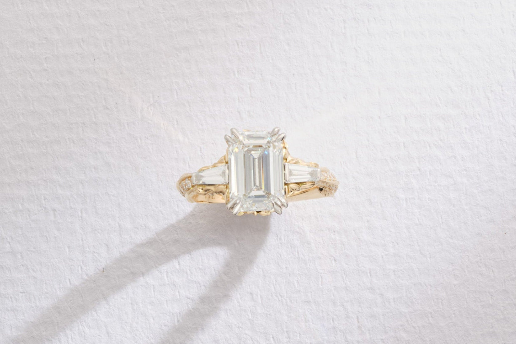 One-of-a-Kind Diamond Ring with Lily Detailing and Diamond Pavé