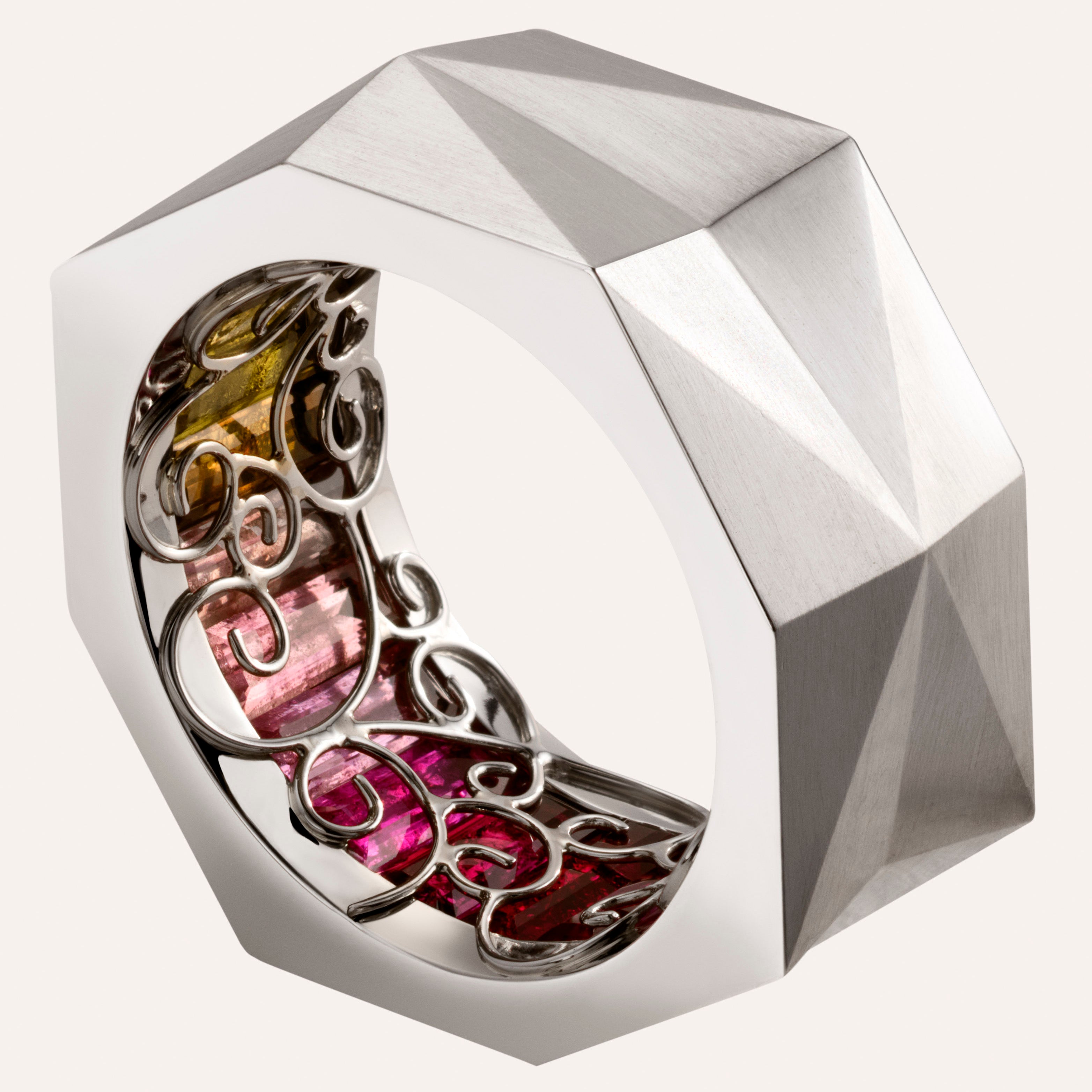 One-of-a-Kind Geometric Platinum Men’s Band with Sapphire Ombre