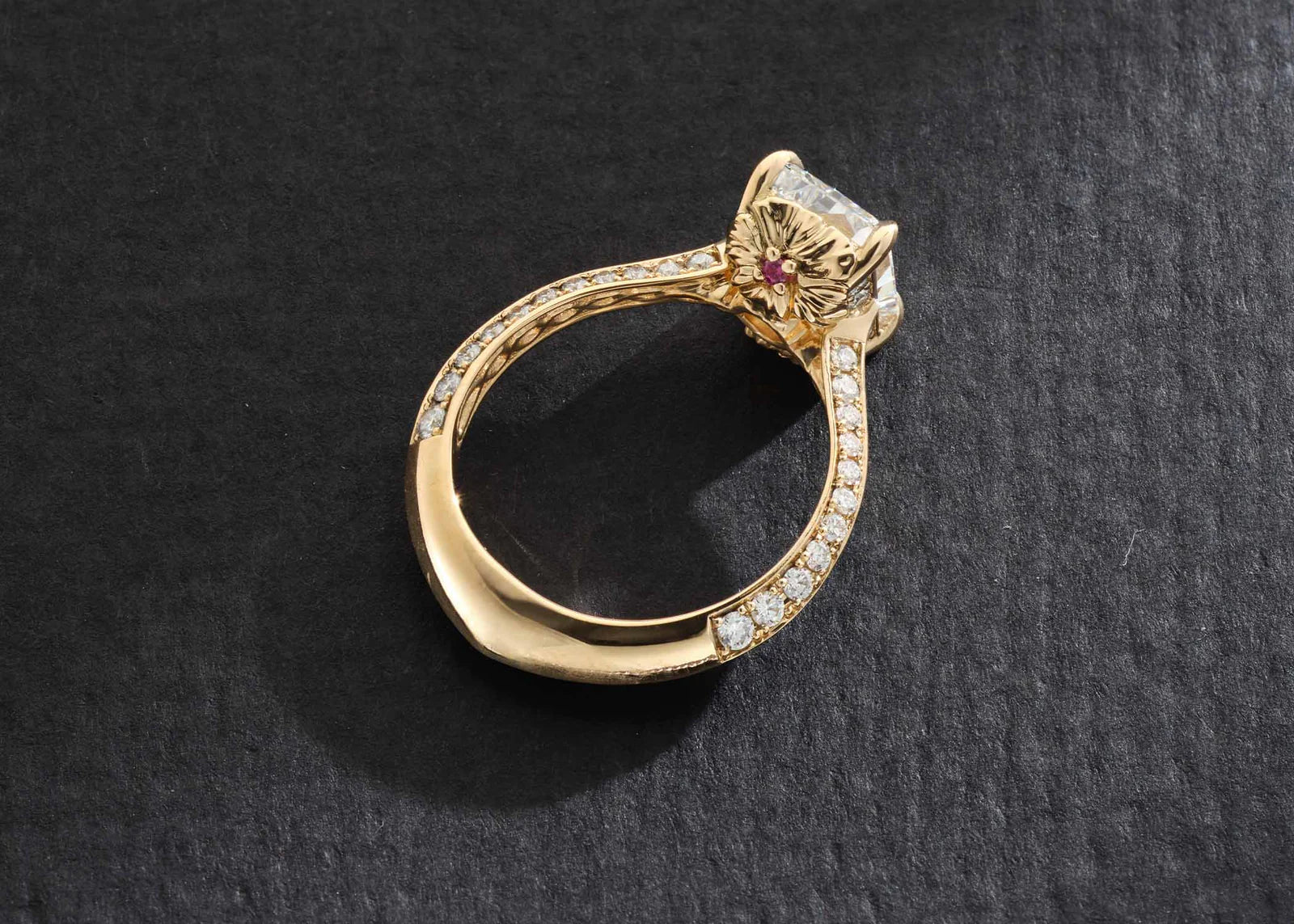 One-of-a-Kind Radiant Diamond Ring with Diamond Channel