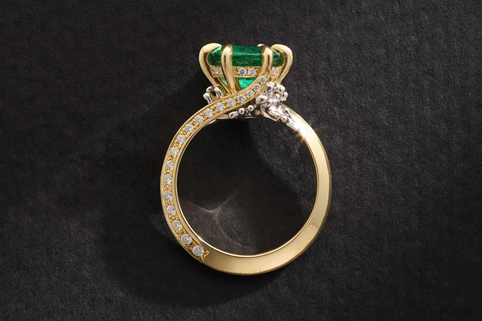 One-of-a-Kind Round Emerald Ring with Waterfall Detail