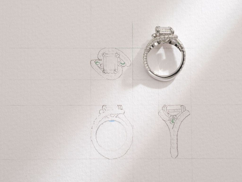 One-of-a-Kind Radiant Diamond Ring with Emerald Sidestones