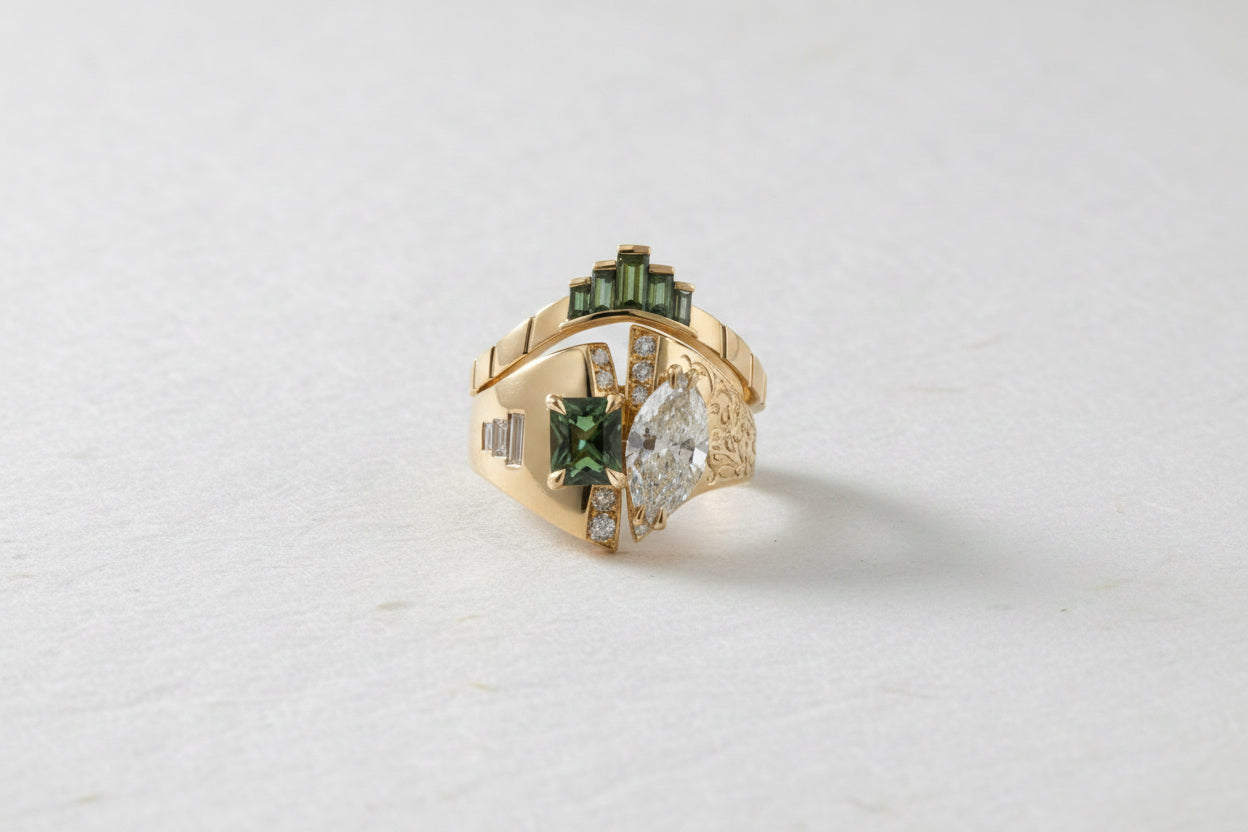 One-of-a-Kind Diamond and Sapphire Ring with Band