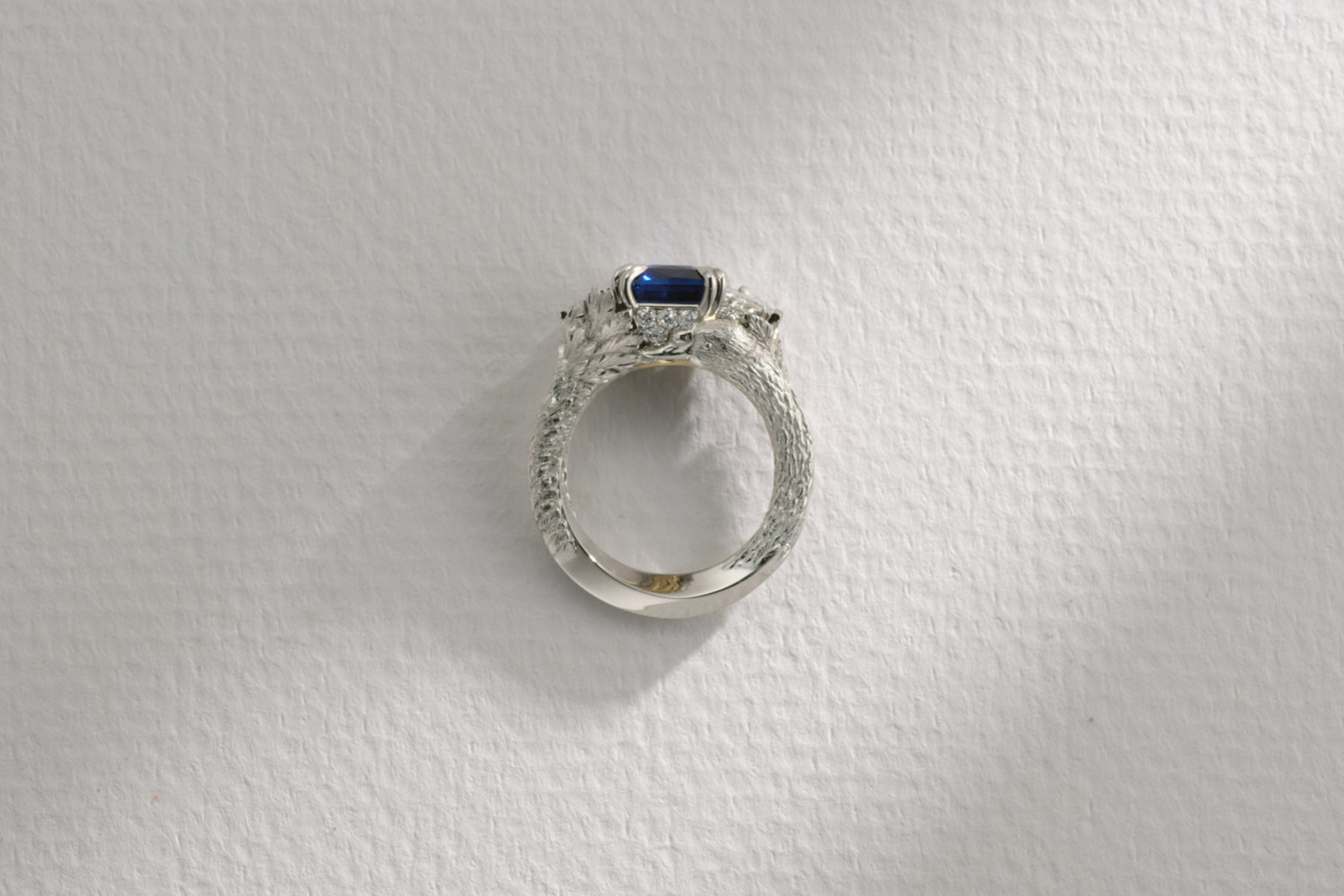 One-of-a-Kind Blue Sapphire Ring with Swan Detailing