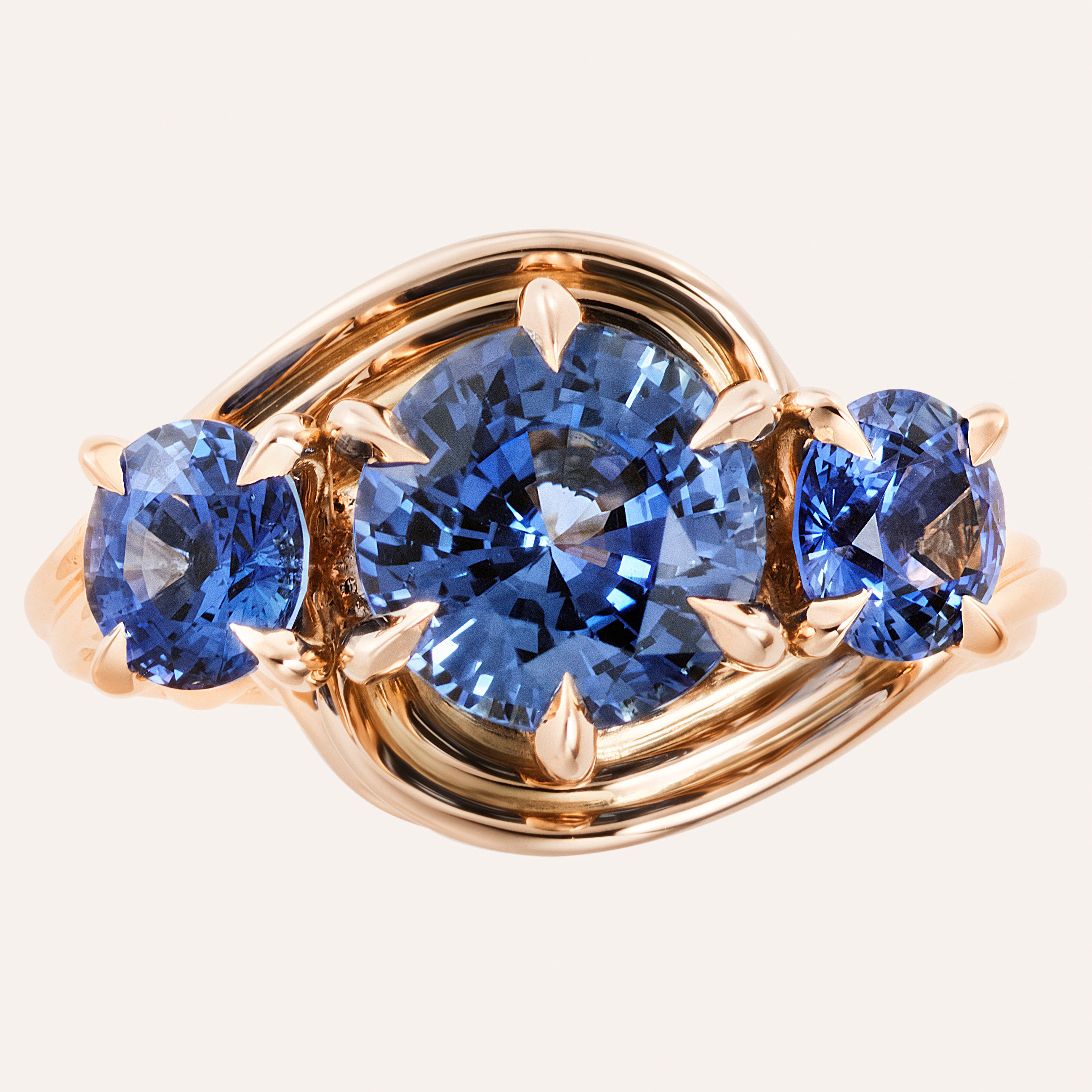 One-of-a-Kind Blue Sapphire Three Stone Ring