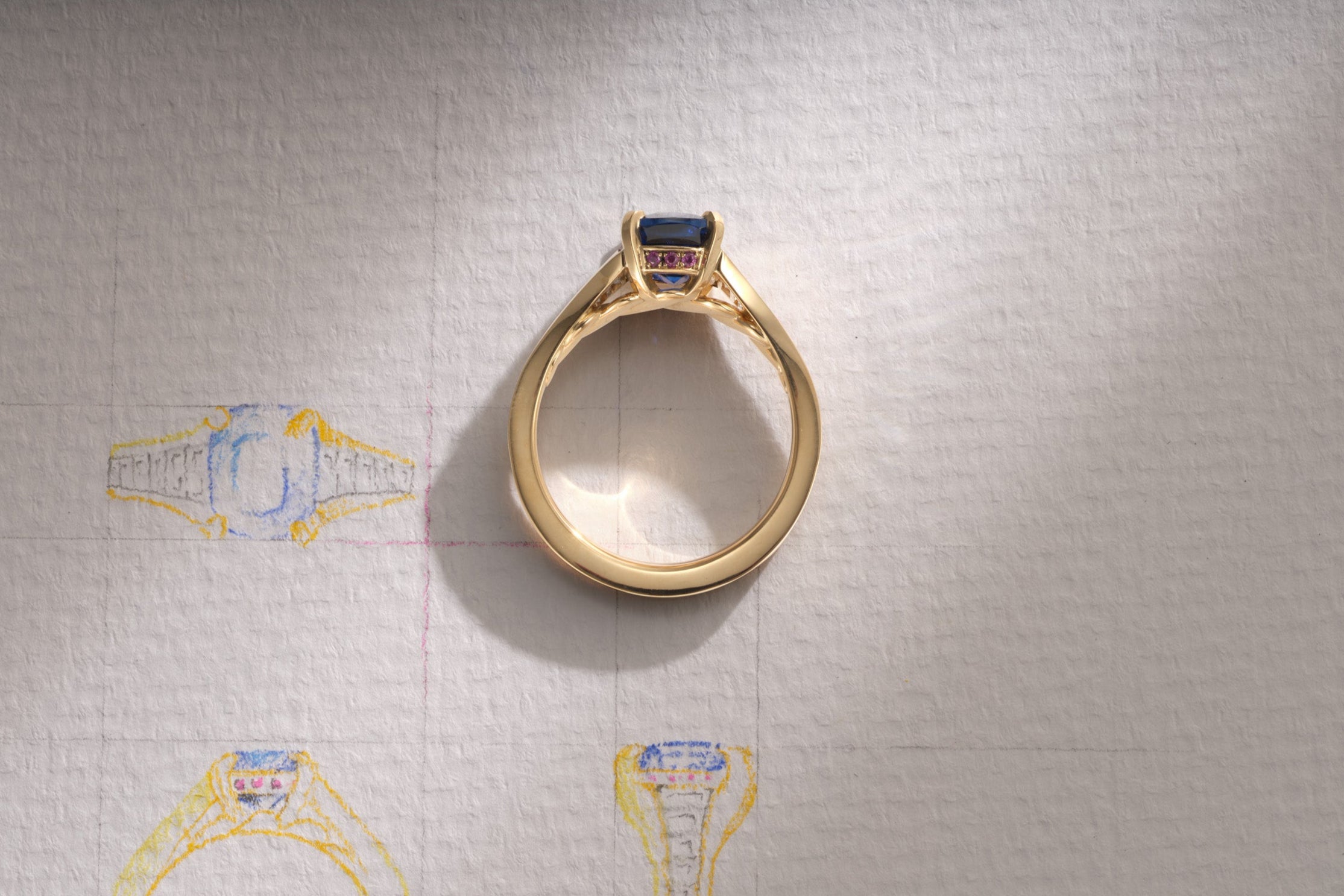 One-of-a-Kind Blue Sapphire Ring with Diamond Channel