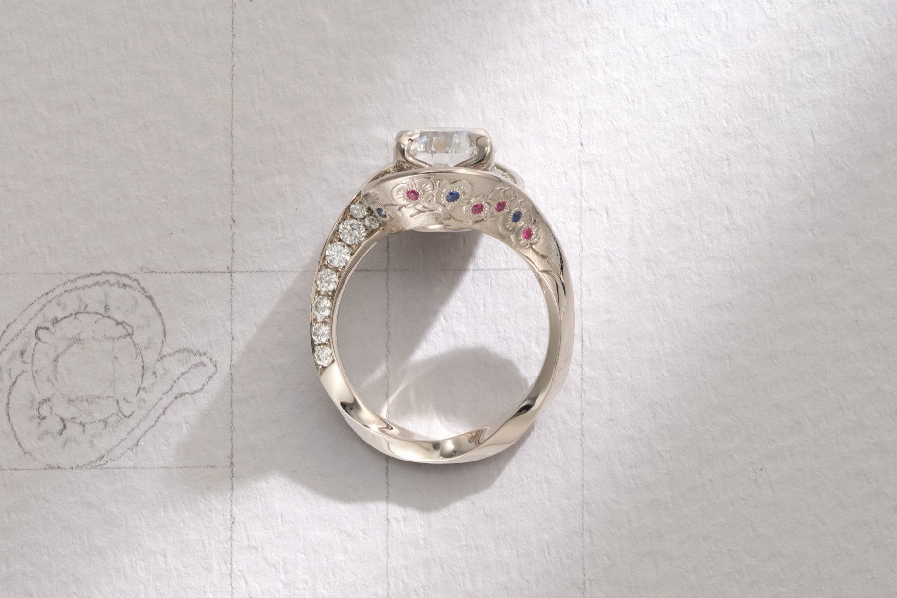One-of-a-Kind Round Diamond with Double Diamond Halo and Diamond Pavé